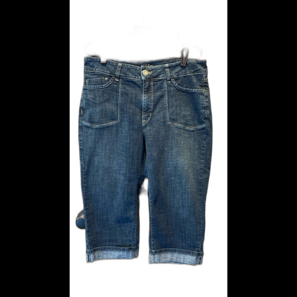Riders by Lee Capris Cropped Denim Cuffed Size 14 5 Pockets Relaxed Fit Casual - Picture 1 of 11